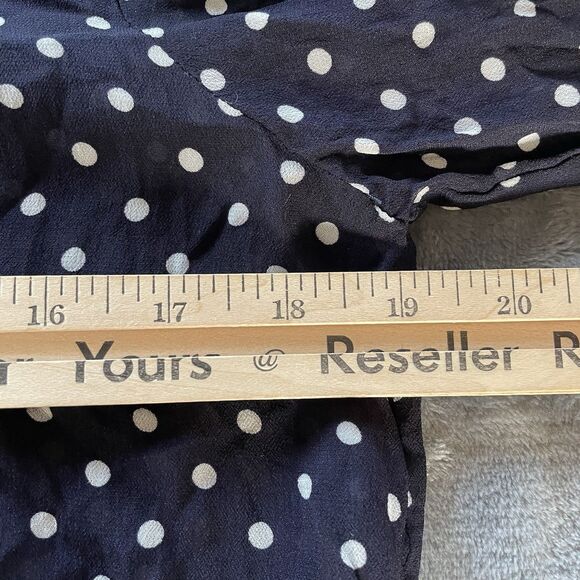 Gerard Darel Blouse 34 US Small Navy White Polka Fit Bow neck tie Button Up - Picture 10 of 13